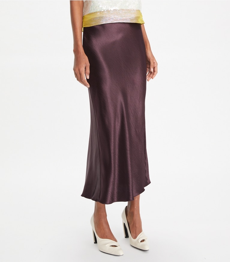 Tory Burch designer unterteile Satinrock in Dark Garnet front
