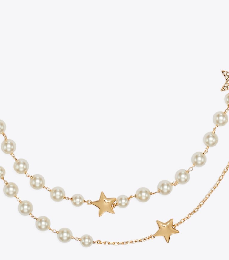 Tory Burch designer colliers Sautoir Moondance en perles in Tory Gold / Cream / Crystal informations
