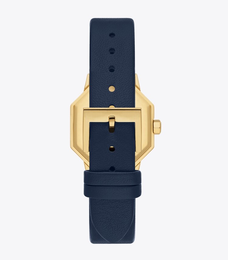 Tory Burch designer strap watches Sawyer Octagonal Watch, Navy Leather/Gold-Tone Stainless Steel, 28 x 32MM  in IVORY/GOLD/TORT/NAVY back