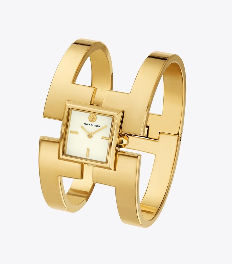 Tory Burch designer strap watches Sawyer Watch, Gold-Tone Stainless Steel in IVORY/GOLD angle