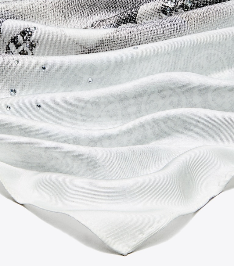 Tory Burch designer scarves Say Cheese Neckerchief in Grey overhead