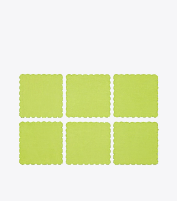 Tory Burch designer linens Scalloped Cocktail Linen Napkin, Set of 6 in Lime front