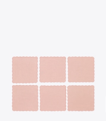 Tory Burch designer linens Scalloped Cocktail Linen Napkin, Set of 6 in Petal Pink front