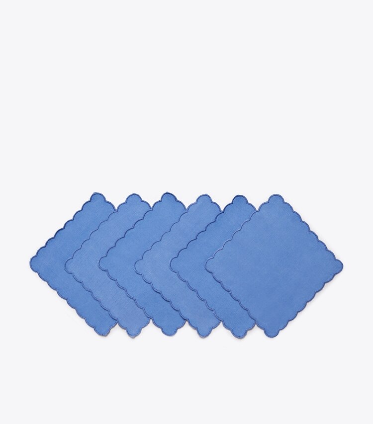 Tory Burch designer linens Scalloped Cocktail Linen Napkin, Set of 6 in High Tide group