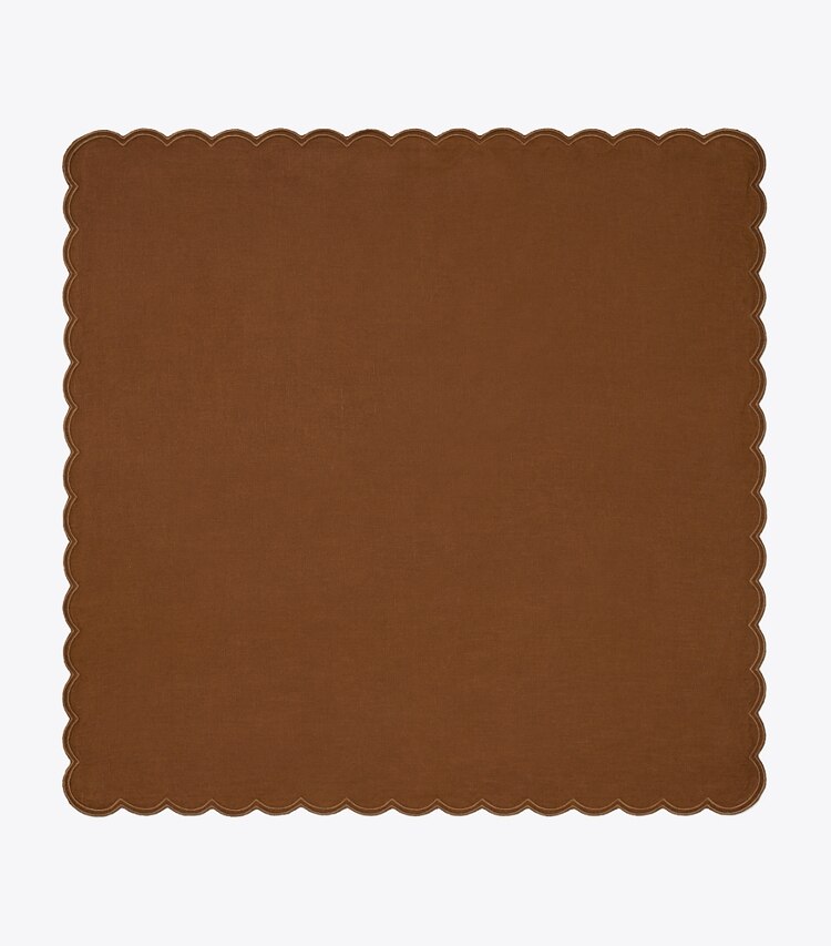 Tory Burch designer linens Scalloped Dinner Linen Napkin, Set of 6 in Brown front