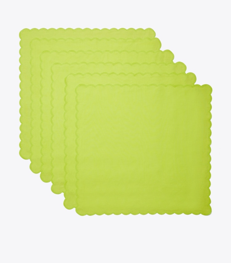 Tory Burch designer linens Scalloped Dinner Linen Napkin, Set of 6 in Lime group