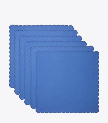 Tory Burch designer linens Scalloped Dinner Linen Napkin, Set of 6 in High Tide group