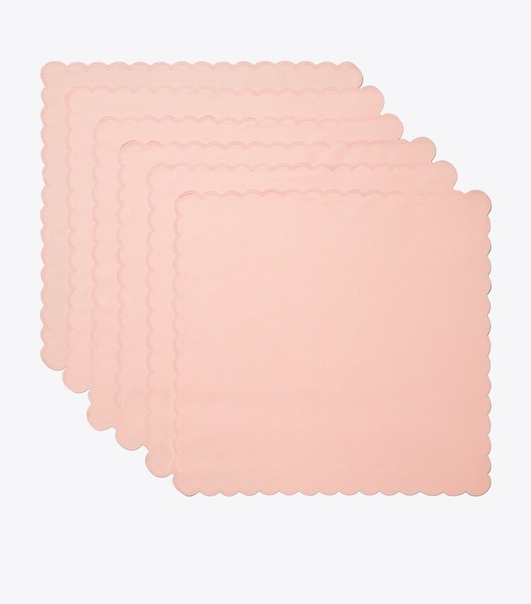 Tory Burch designer linens Scalloped Dinner Linen Napkin, Set of 6 in Petal Pink group