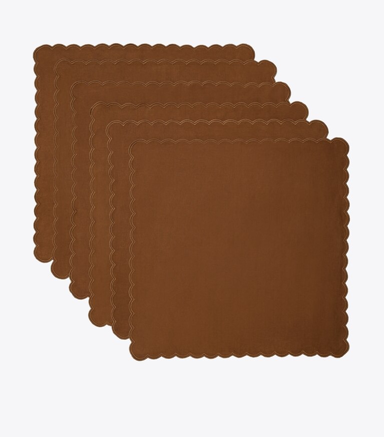 Tory Burch designer linens Scalloped Dinner Linen Napkin, Set of 6 in Brown front