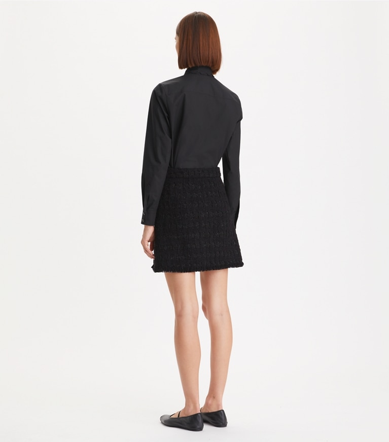 Tory Burch designer tops Scalloped Poplin Bow Blouse in Black front