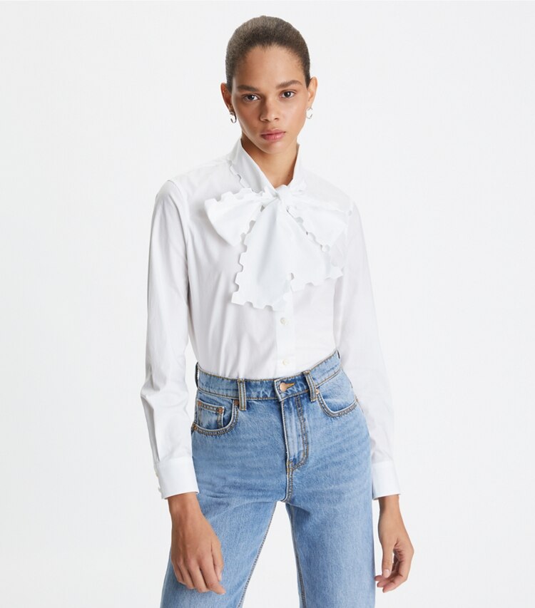 Scalloped Poplin Bow Blouse: Women's Designer Tops | Tory Burch