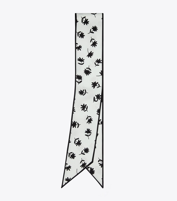 Tory Burch designer scarves Scattered Daisy Ribbon Tie in Scatter Daisy Ribbon Tie - Blue folded