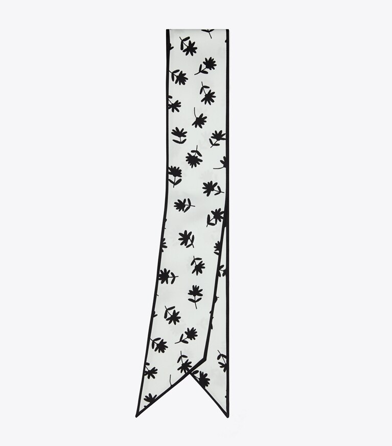 Tory Burch designer scarves Scattered Daisy Ribbon Tie in Scatter Daisy Ribbon Tie - Blue folded