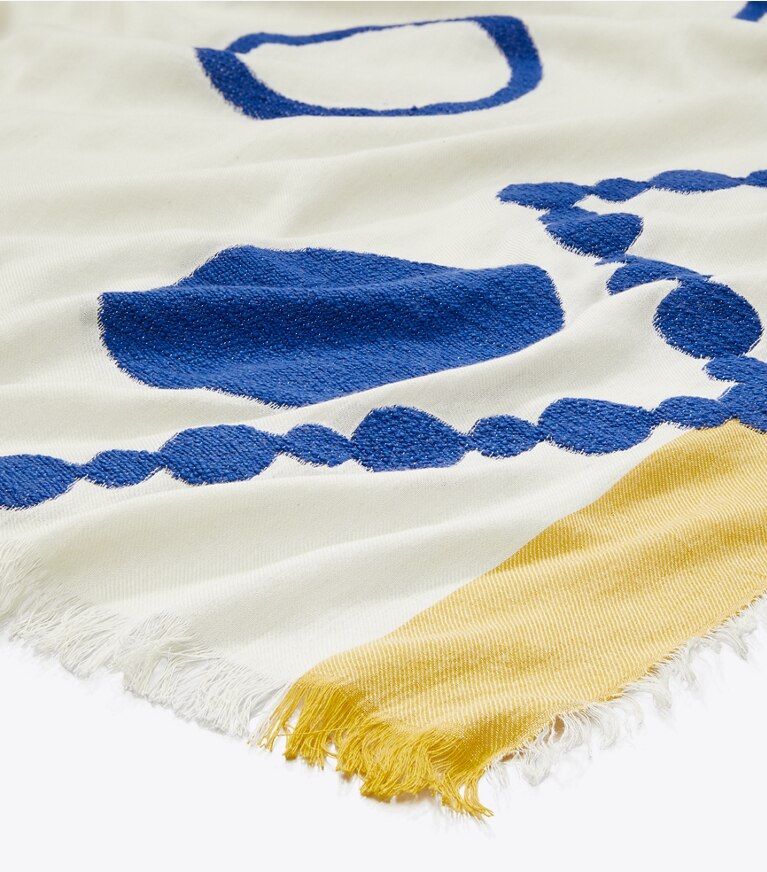 Tory Burch designer scarves Scattered T Monogram Oblong Scarf in Scattered Monogram Blue overhead