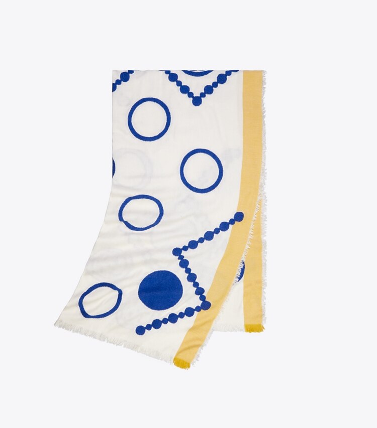 Tory Burch designer scarves Scattered T Monogram Oblong Scarf in Scattered Monogram Blue folded