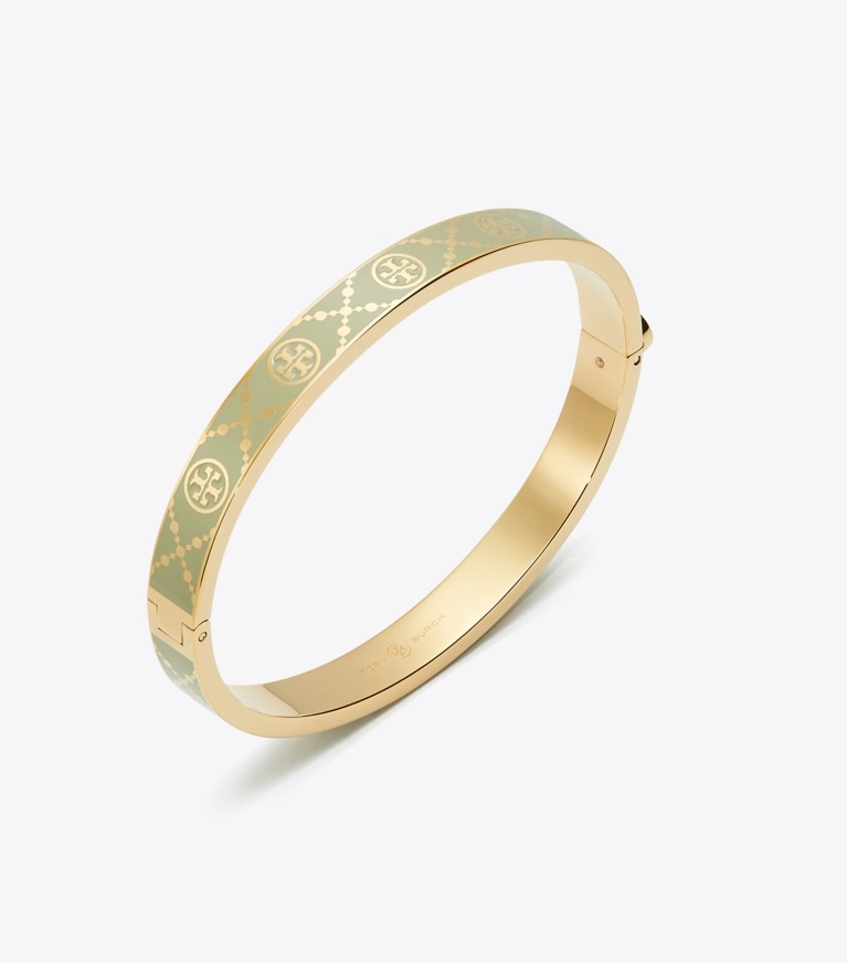 Tory Burch designer armbänder Scharnierarmreif mit T-Monogramm in Tory Gold / Moss front