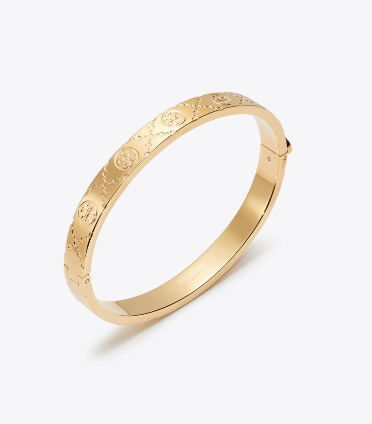 Tory Burch designer armbänder Scharnierarmreif mit T-Monogramm in Tory Gold front
