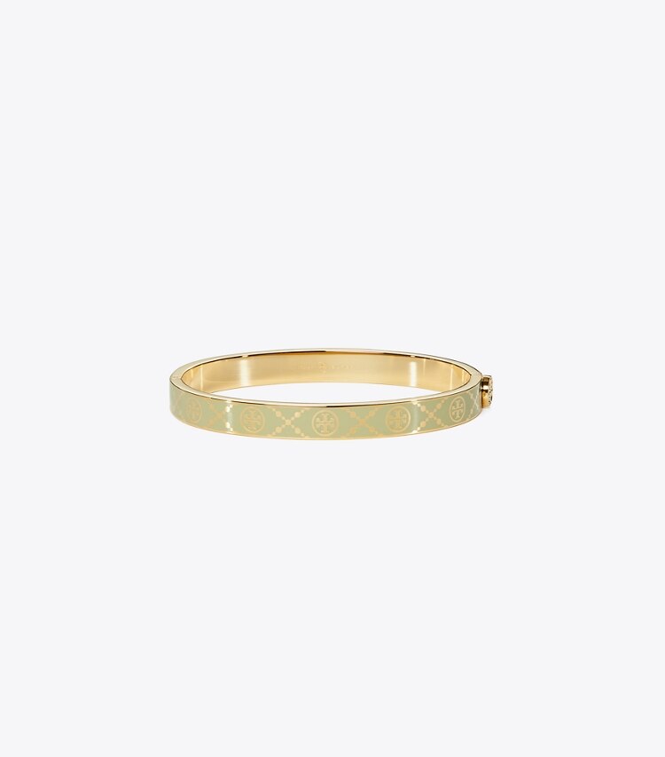 Tory Burch designer armbänder Scharnierarmreif mit T-Monogramm in Tory Gold / Moss front