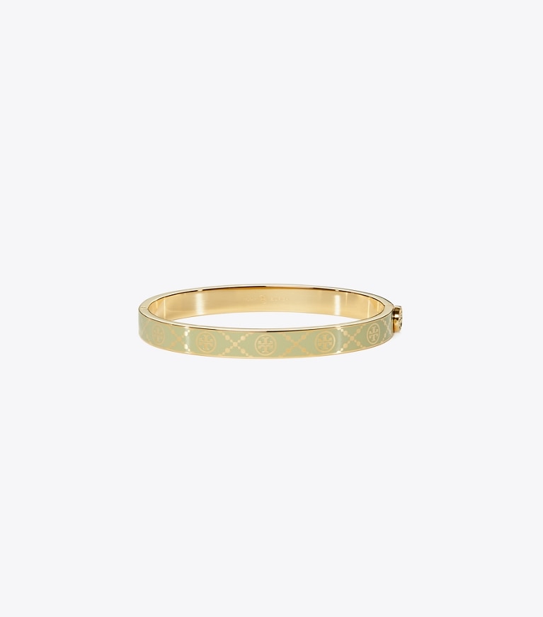 Tory Burch designer armbänder Scharnierarmreif mit T-Monogramm in Tory Gold / Moss front