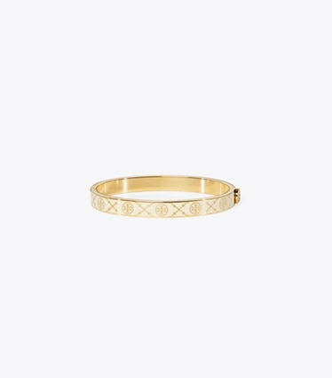 Tory Burch designer armbänder Scharnierarmreif mit T-Monogramm in Tory Gold / New Ivory front