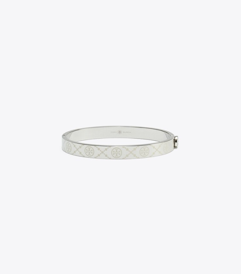 Tory Burch designer armbänder Scharnierarmreif mit T-Monogramm in Tory Silver / Ivory front