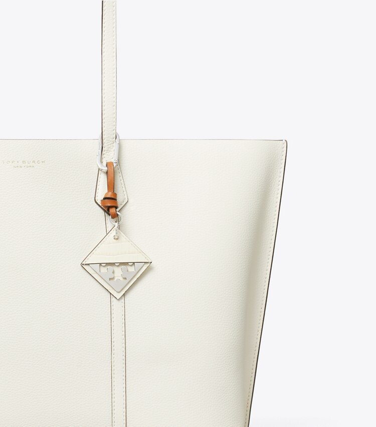 Tory Burch designer taschenanhänger & schlüsselringe Schlüsselanhänger mit verdecktem Logo und Krokoprägung in Blanc detail
