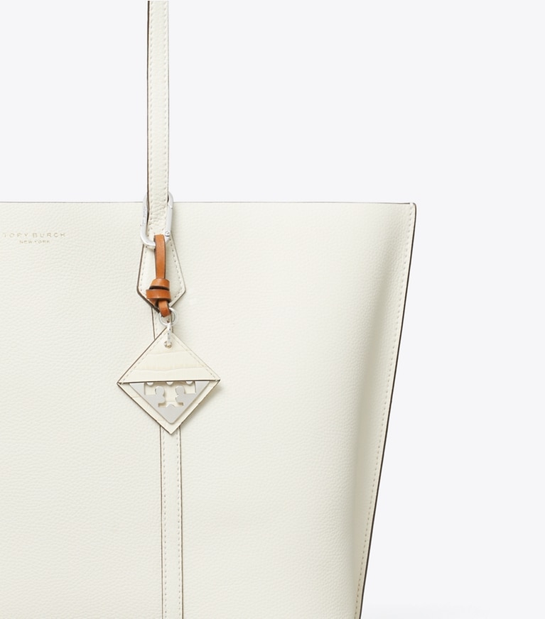 Tory Burch designer taschenanhänger & schlüsselringe Schlüsselanhänger mit verdecktem Logo und Krokoprägung in Blanc front