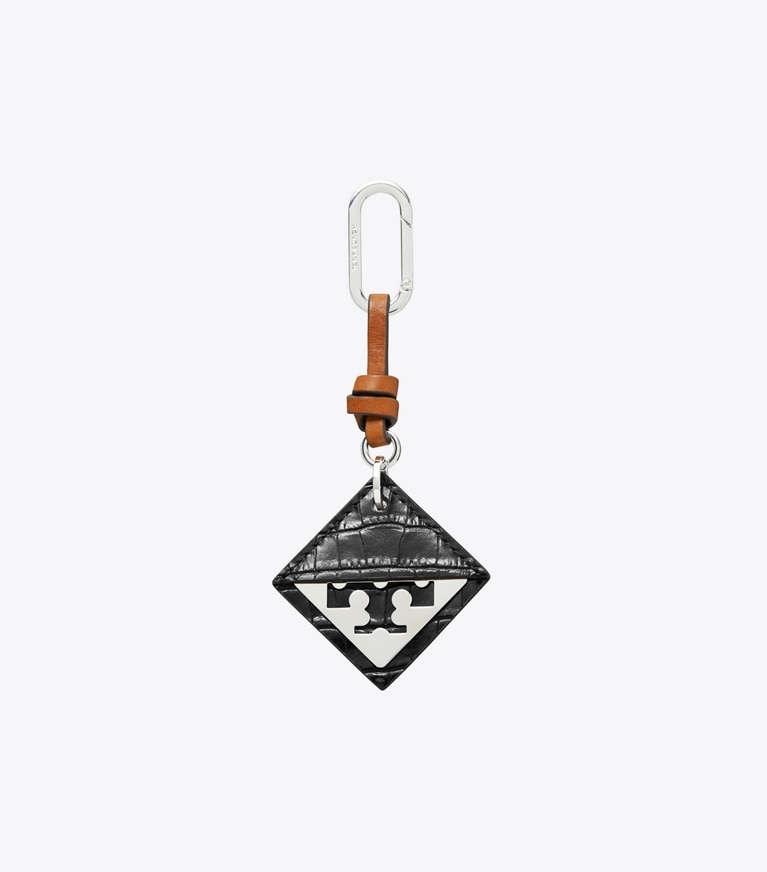 Tory Burch designer taschenanhänger & schlüsselringe Schlüsselanhänger mit verdecktem Logo und Krokoprägung in Black front