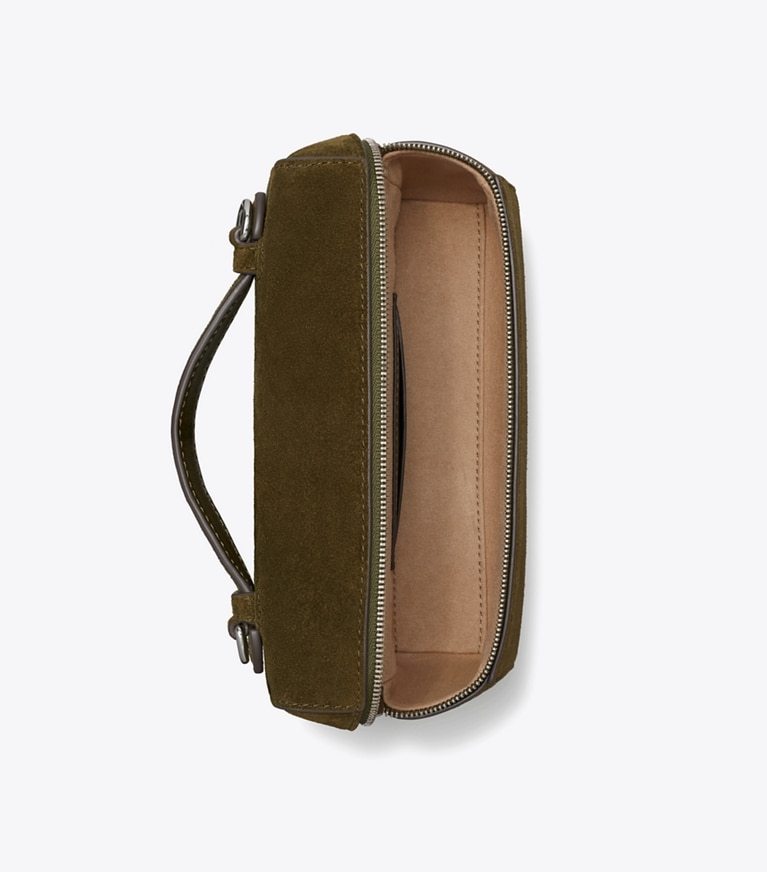 Tory Burch designer crossbody bags Schlanke Romy Handtasche aus Wildleder mit Tragegriff oben in Leccio von oben