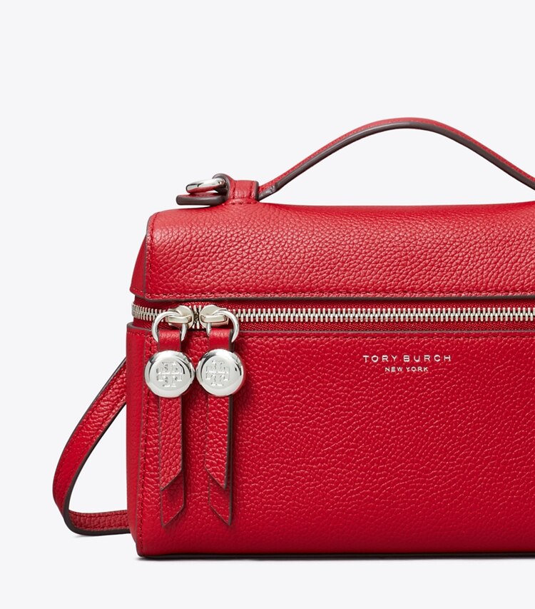 Tory Burch designer kleine taschen Schlanke Romy Tasche mit Tragegriff oben in Tory Red detail