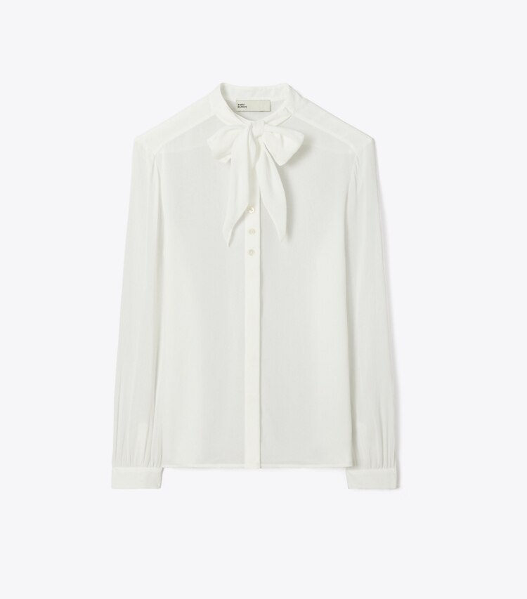 Tory Burch designer oberteile Schluppenbluse aus Georgette in Marshmallow front