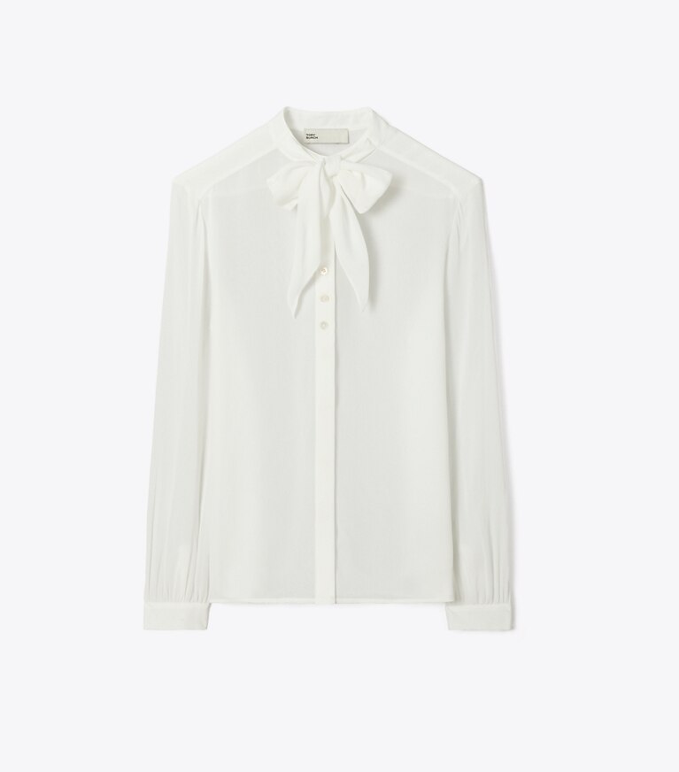 Tory Burch designer oberteile Schluppenbluse aus Georgette in Marshmallow front