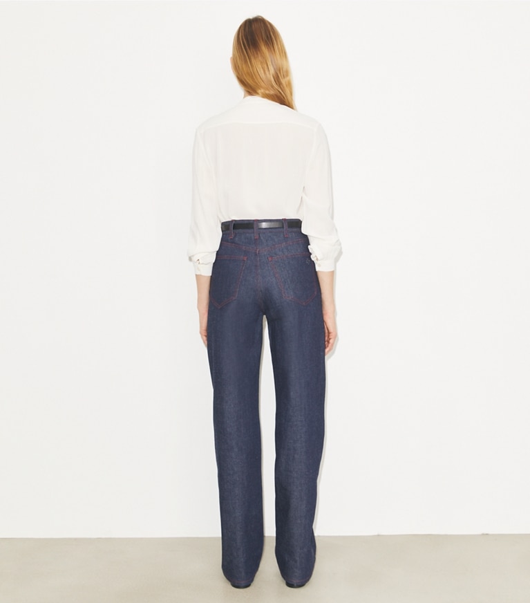 Tory Burch designer oberteile Schluppenbluse aus Georgette in New Ivory on model back