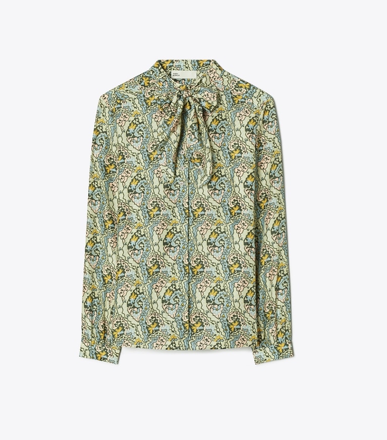 Tory Burch designer oberteile Schluppenbluse aus Seide in Blue Dream Paisley front