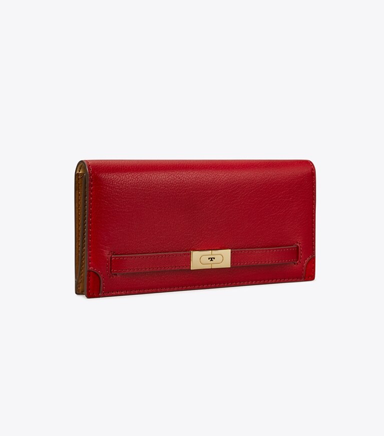 Tory Burch designer geldbörsen Schmale Geldbörse mit T-Struktur in Ruby angle