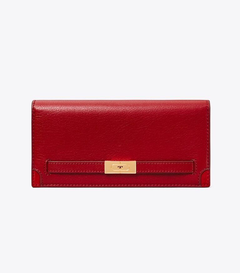 Tory Burch designer geldbörsen Schmale Geldbörse mit T-Struktur in Ruby angle