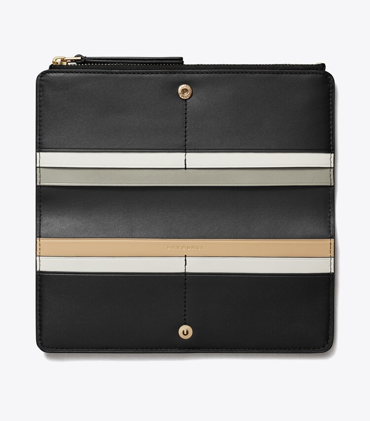Tory Burch designer geldbörsen Schmale Robinson Geldbörse aus Strukturleder mit Reißverschluss in Black von oben