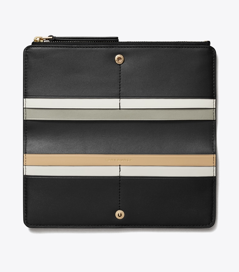 Tory Burch designer geldbörsen Schmale Robinson Geldbörse aus Strukturleder mit Reißverschluss in Black angle