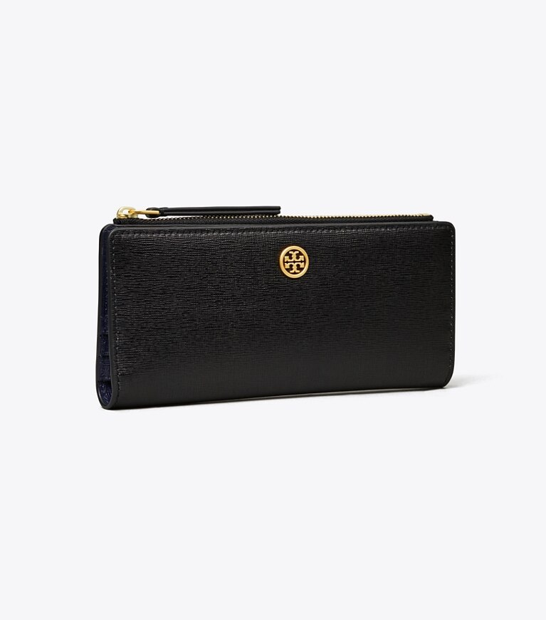 Tory Burch designer geldbörsen Schmale Robinson Geldbörse mit Reißverschluss in Black angle
