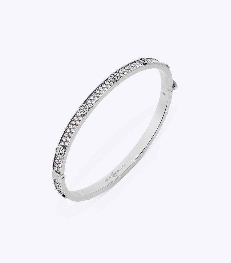 Tory Burch designer armbänder Schmaler Icon Pavé-Scharnierarmreif in Tory Silver / Crystal detail