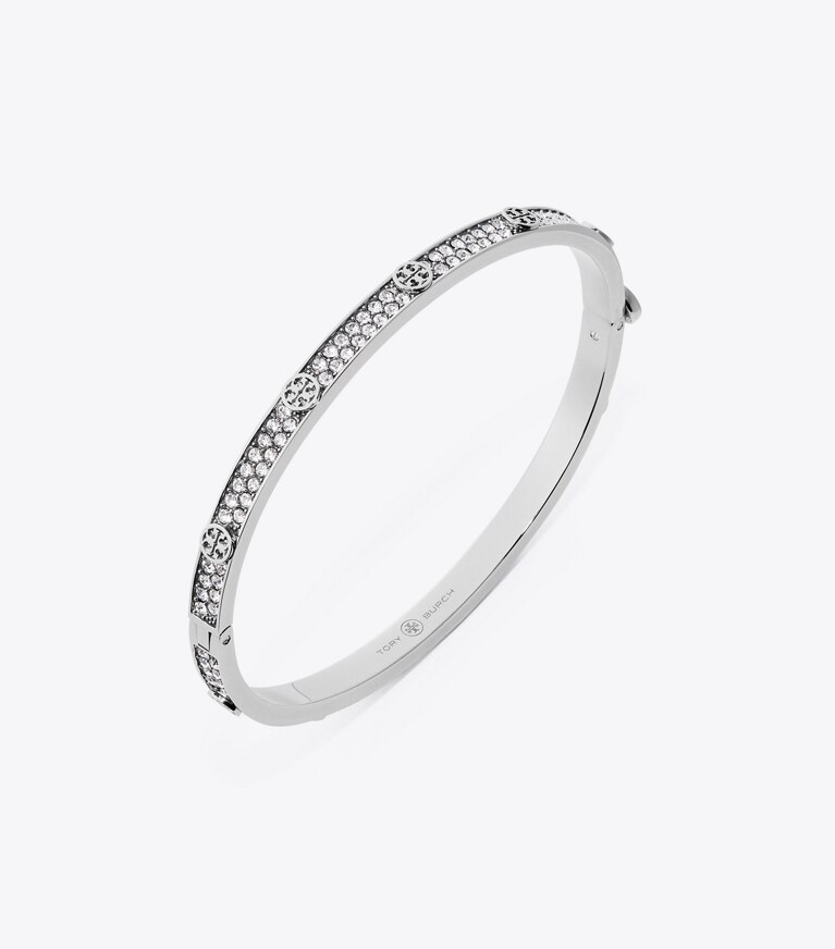 Tory Burch designer armbänder Schmaler Icon Pavé-Scharnierarmreif in Tory Silver / Crystal front