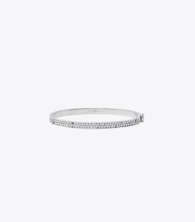 Tory Burch designer armbänder Schmaler Icon Pavé-Scharnierarmreif in Tory Silver / Crystal front