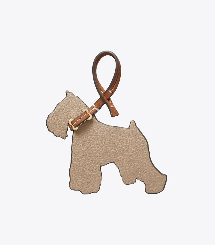 Tory Burch designer bag charms & key rings Schnauzer Key Fob in Taupe Oak front