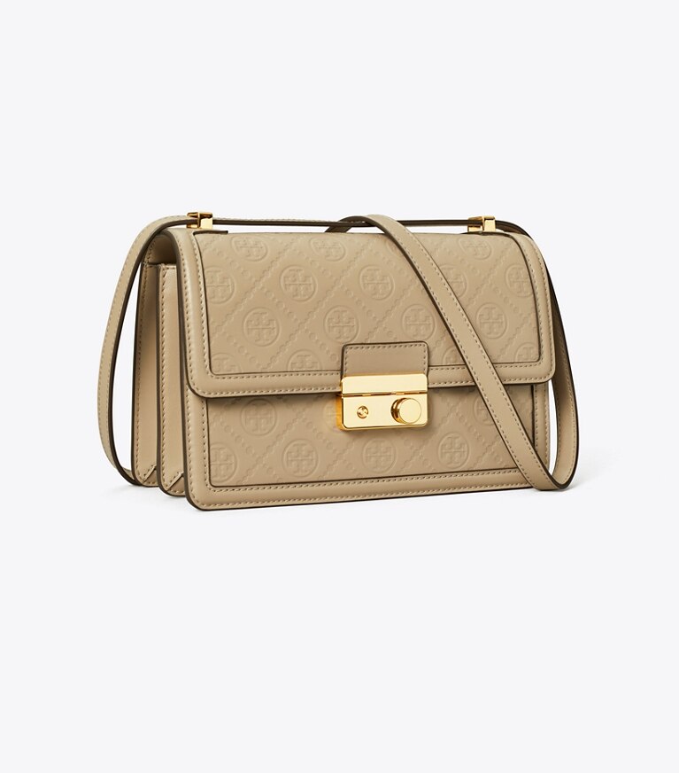 Tory Burch designer schultertaschen Schultertasche aus Leder mit T-Monogramm in Fresh Clay angle