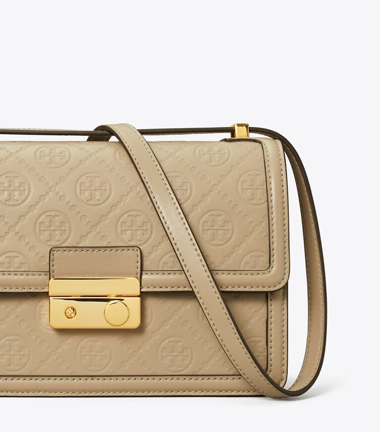 Tory Burch designer schultertaschen Schultertasche aus Leder mit T-Monogramm in Fresh Clay angle