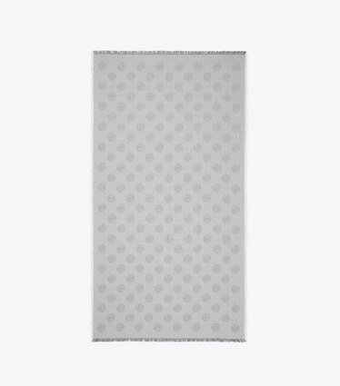 Tory Burch designer sciarpe Sciarpa da viaggio lunga con logo a medaglione in Gray superiore