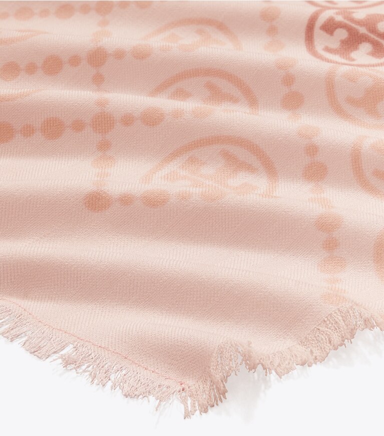 Tory Burch designer sciarpe Sciarpa lunga T Monogram con stampa in Pink superiore