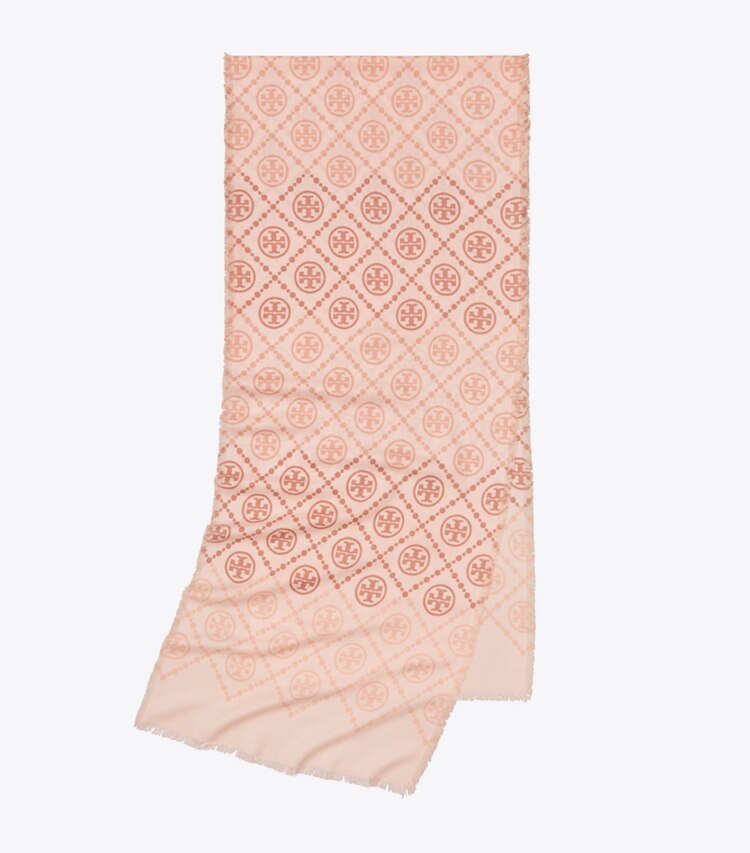 Tory Burch designer sciarpe Sciarpa lunga T Monogram con stampa in Pink folded