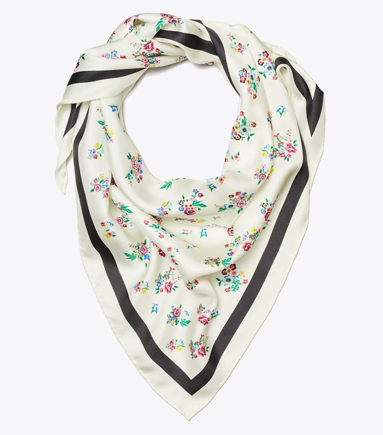 Tory Burch designer sciarpe Sciarpa triangolare in seta in Ditsy Floral Ivory folded