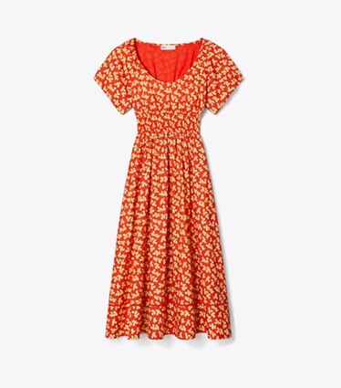 Tory Burch designer coverups Scoop-Neck Dress in Red Little Leaves front